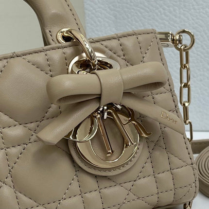 DIOR 26S LADY D-JOY MICRO BAG 16 IN BEIGE CALFSKIN GOLD HARDWARE