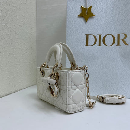 DIOR 26S LADY D-JOY MICRO BAG 16 IN IVORY WHITE CALFSKIN GOLD HARDWARE