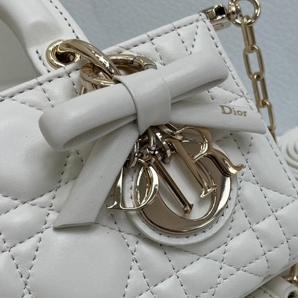 DIOR 26S LADY D-JOY MICRO BAG 16 IN IVORY WHITE CALFSKIN GOLD HARDWARE