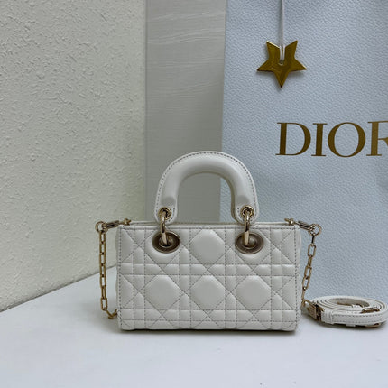 DIOR 26S LADY D-JOY MICRO BAG 16 IN IVORY WHITE CALFSKIN GOLD HARDWARE
