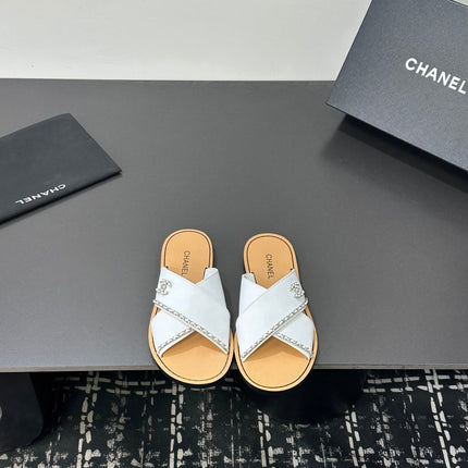 CHANEL 26S CROSS-STRAP SANDALS IN WHITE LEATHER