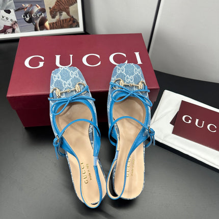 GUCCI 26S SLINGBACK 25 MM IN BLUE DENIM
