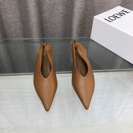 LOEWE 26S POINTED TOE SLINGBACK PUMPS 45MM IN TAN BROWN CALFSKIN