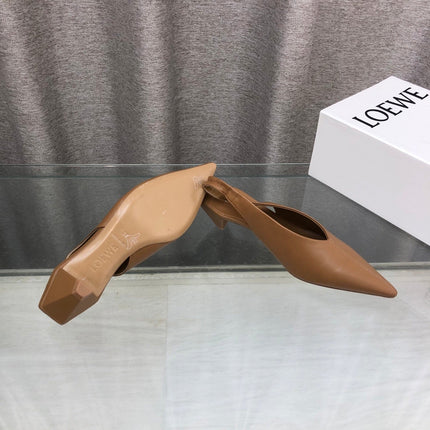 LOEWE 26S POINTED TOE SLINGBACK PUMPS 45MM IN TAN BROWN CALFSKIN