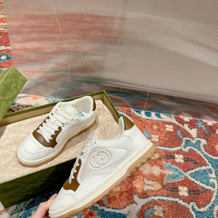 GUCCI 26S SNEAKERS IN WHITE MIX BROWN CALFSKIN