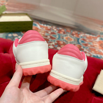 GUCCI 26S SNEAKERS IN WHITE AND PINK CALFSKIN WITH LOGO