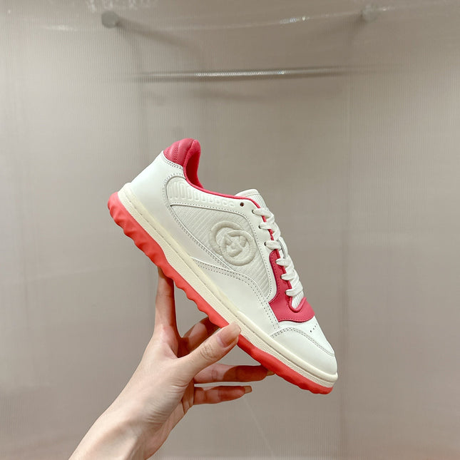 GUCCI 26S SNEAKERS IN WHITE AND PINK CALFSKIN WITH LOGO