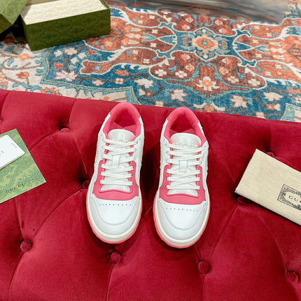 GUCCI 26S SNEAKERS IN WHITE AND PINK CALFSKIN WITH LOGO