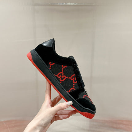 GUCCI 26S SCREENER SNEAKER IN BLACK AND RED GG CANVAS