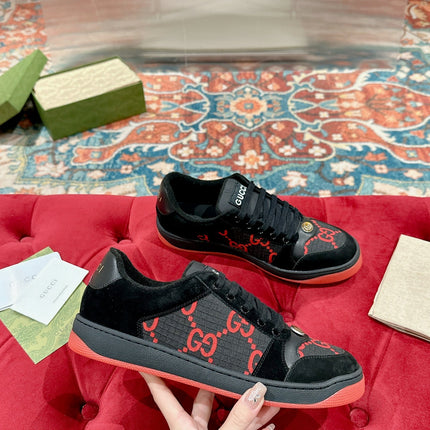 GUCCI 26S SCREENER SNEAKER IN BLACK AND RED GG CANVAS