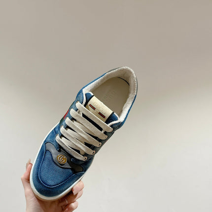 GUCCI 26S SCREENER SNEAKER IN BLUE DENIM AND LEATHER