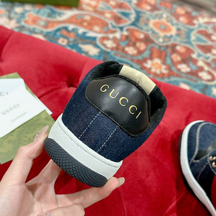 GUCCI 26S SCREENER SNEAKER IN DARK BLUE DENIM AND LEATHER