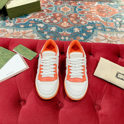 GUCCI 26S SNEAKERS IN WHITE MESH FABRIC AND ORANGE CALFSKIN