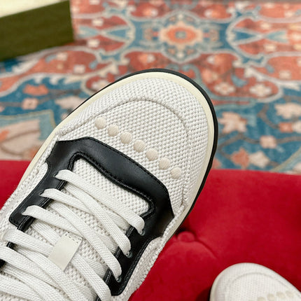GUCCI 26S SNEAKERS IN WHITE MESH FABRIC AND BLACK CALFSKIN