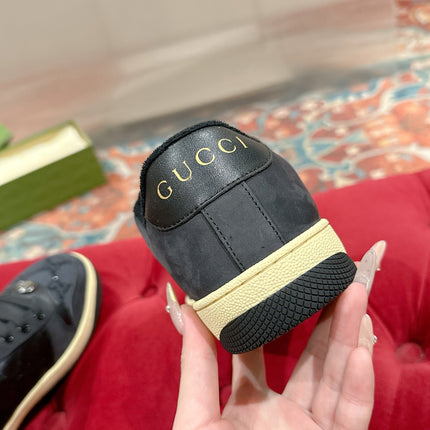 GUCCI 26S SCREENER SNEAKER IN BLACK LEATHER AND SUEDE