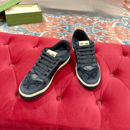 GUCCI 26S SCREENER SNEAKER IN BLACK LEATHER AND SUEDE