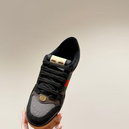 GUCCI 26S SCREENER SNEAKER IN BLACK AND GREY CANVAS