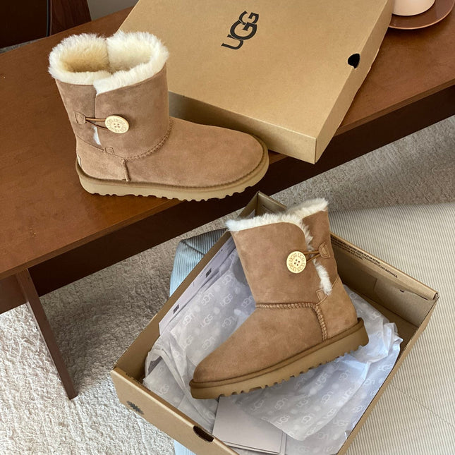CLASSIC BAILEY BOOTS WITH BUTTONS IN CIDER BROWN SUEDE AND WOOL LINED