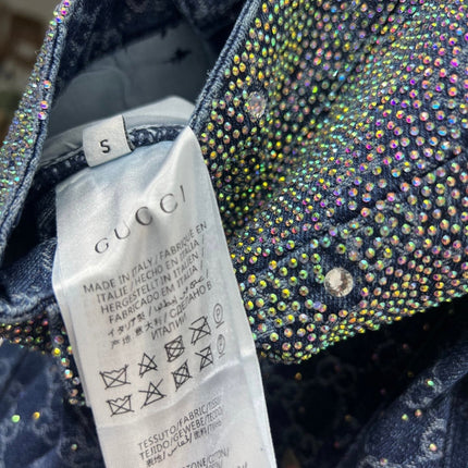 GG Blue Monogram Crystal Embellished Jean