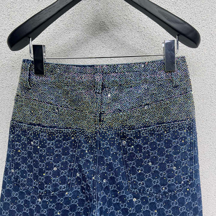 GG Blue Monogram Crystal Embellished Jean