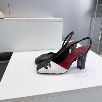CHANEL 26S SLINGBACK 100 MM IN BLACK AND WHITE LAMBSKIN