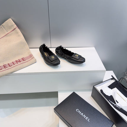 CHANEL 26S BALLERINA FLATS IN BLACK LAMBSKIN