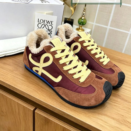 LOEWE 26S LACE UP SNEAKERS IN MULTICOLOR SUEDE AND NYLON WITH SHEARLING