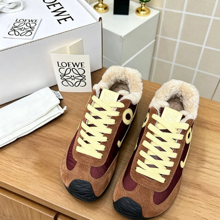LOEWE 26S LACE UP SNEAKERS IN MULTICOLOR SUEDE AND NYLON WITH SHEARLING