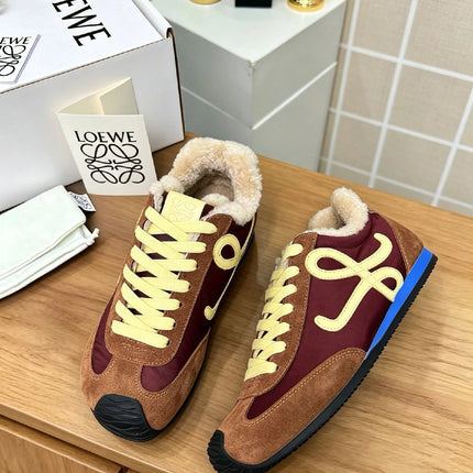 LOEWE 26S LACE UP SNEAKERS IN MULTICOLOR SUEDE AND NYLON WITH SHEARLING