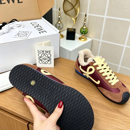 LOEWE 26S LACE UP SNEAKERS IN MULTICOLOR SUEDE AND NYLON WITH SHEARLING