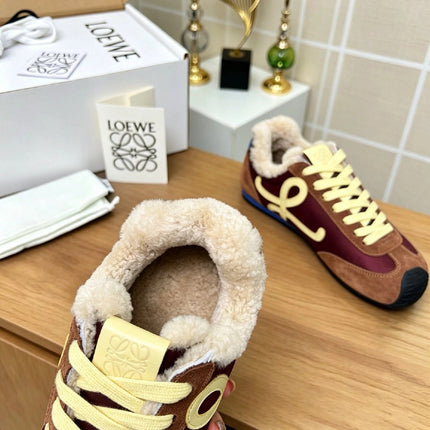 LOEWE 26S LACE UP SNEAKERS IN MULTICOLOR SUEDE AND NYLON WITH SHEARLING