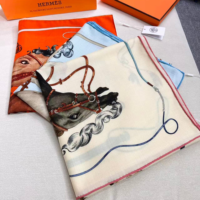 HERMES 26S SCARF 135 IN SILK AND CASHMERE 498252