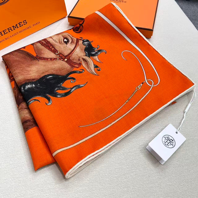 HERMES 26S SCARF 135 IN SILK AND CASHMERE 498251