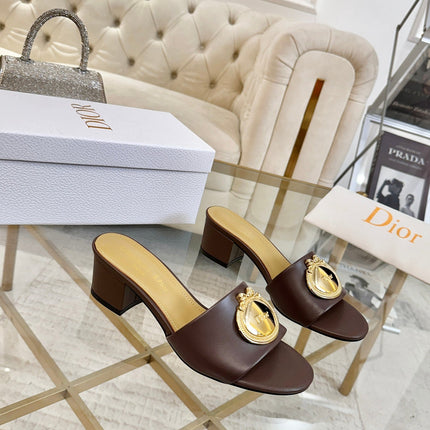 DIOR 26S HIGH-HEEL SANDALS 55MM IN DARK BROWN CALFSKIN WITH GOLD HARDWARE