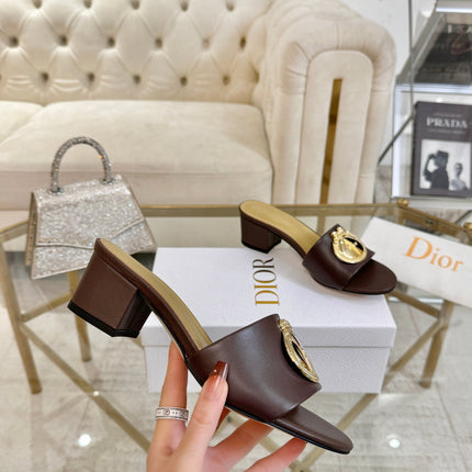 DIOR 26S HIGH-HEEL SANDALS 55MM IN DARK BROWN CALFSKIN WITH GOLD HARDWARE