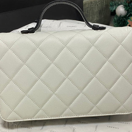CHANEL 26S TOP HANDLE BAG 24 IN CREAM WHITE QUILTED CAVIAR LEATHER