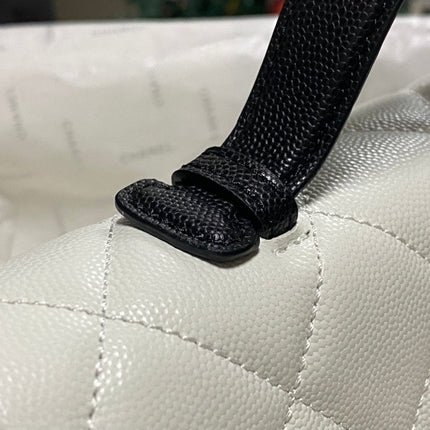 CHANEL 26S TOP HANDLE BAG 24 IN CREAM WHITE QUILTED CAVIAR LEATHER