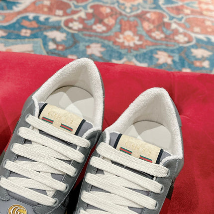 GUCCI 26S SCREENER SNEAKER IN DARK GREY CANVAS AND LEATHER