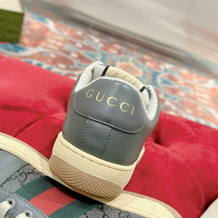 GUCCI 26S SCREENER SNEAKER IN DARK GREY CANVAS AND LEATHER