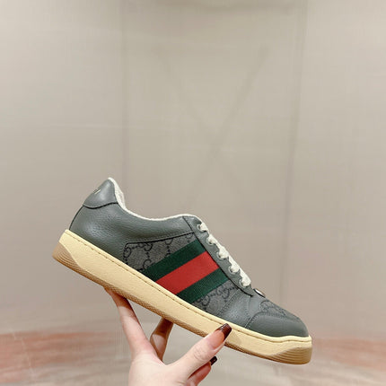 GUCCI 26S SCREENER SNEAKER IN DARK GREY CANVAS AND LEATHER
