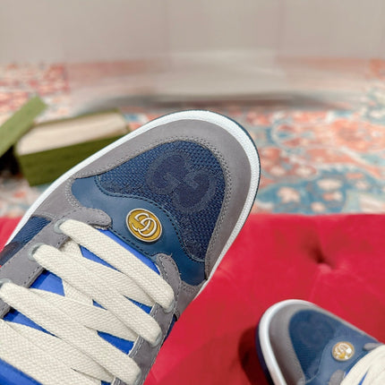 GUCCI 26S SCREENER SNEAKER IN GREY AND BLUE LEATHER