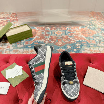 GUCCI 26S SCREENER SNEAKER IN BLACK AND WHITE GG CANVAS