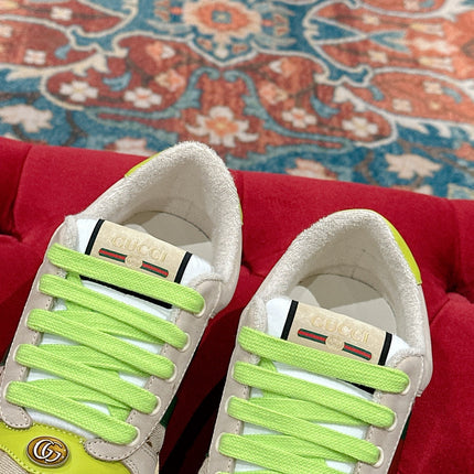GUCCI 26S SCREENER SNEAKER IN BEIGE MIX LIGHT GREEN SUEDE