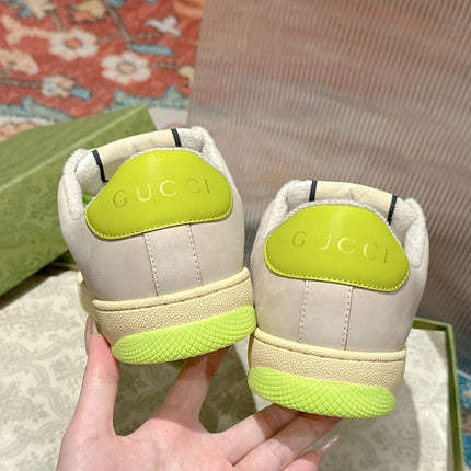 GUCCI 26S SCREENER SNEAKER IN BEIGE MIX LIGHT GREEN SUEDE
