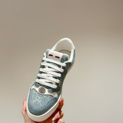 GUCCI 26S SCREENER SNEAKER IN LIGHT BLUE DENIM