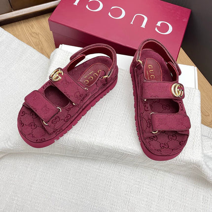 GG CLASSIC SANDALS 25S IN RED FABRIC WITH GOLD HARDWARE