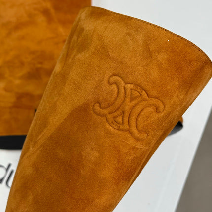 CELINE 26S HIGH-TOP BOOTS IN ORANGE BROWN SUEDE