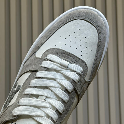 CELINE 26S WEDGE SNEAKERS IN WHITE CALFSKIN AND GREY SUEDE