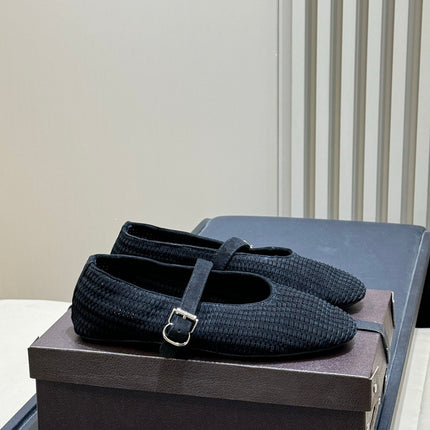 ALAIA 26S KNIT BALLET FLATS IN BLACK SUEDE