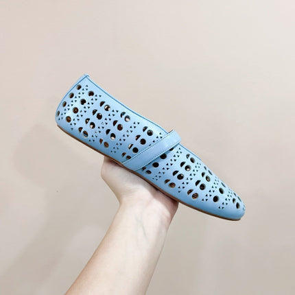 ALAIA HOLLOW BALLET FLAT IN SKY BLUE LAMBSKIN